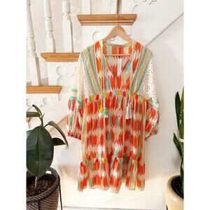 NWT Alice + Olivia Rosanne Embroidered Tunic Dress with Tassels in Ikat Print XS